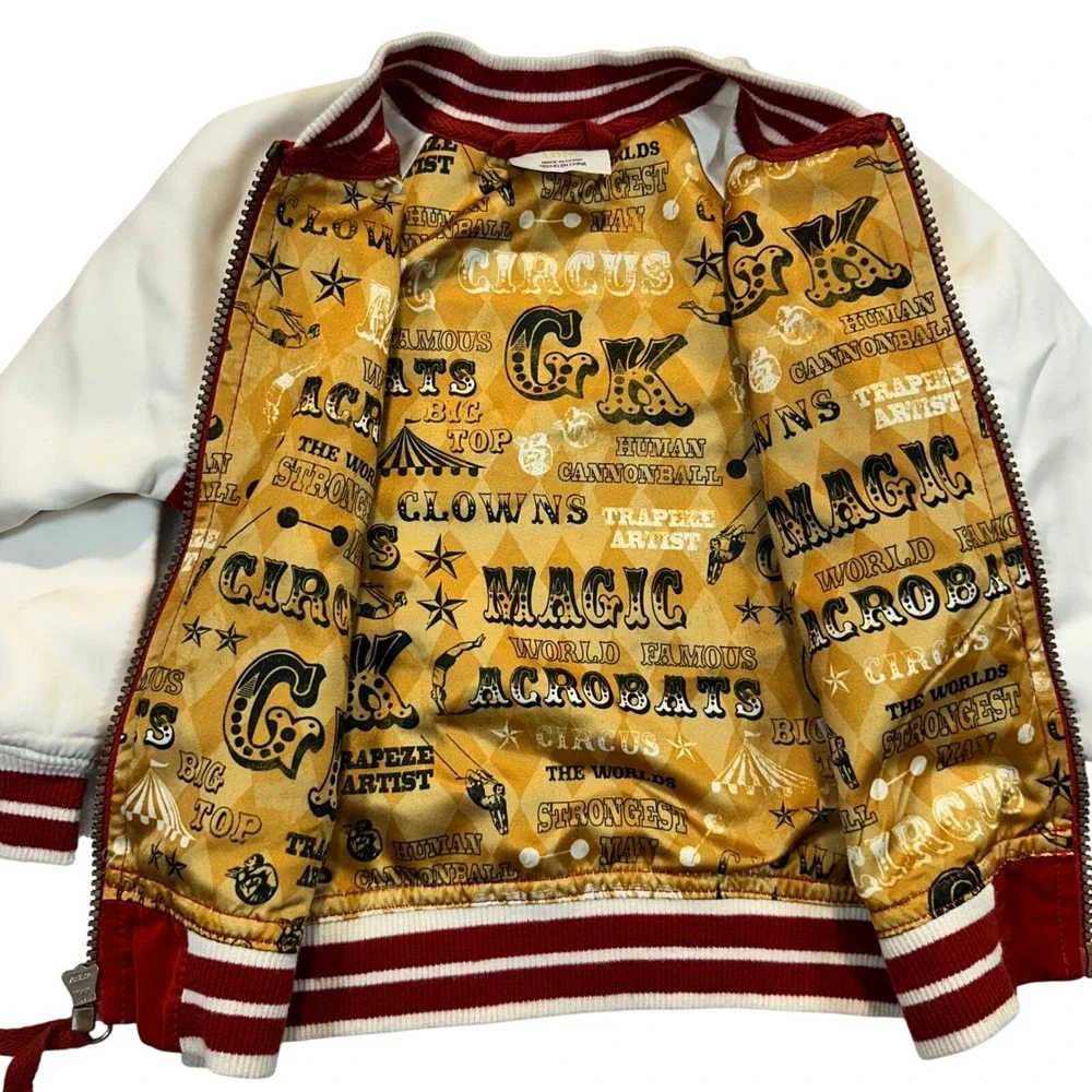 Genuine‎ Kids OshKosh Red White Varsity Lion Bomber Jacket 18M Circus Print